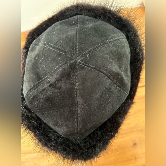 Fourrures Audet Genuine Black mink Fur Hat Bonnet Suede Leather Black - Picture 7 of 10
